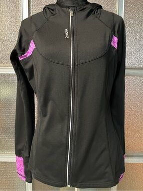 Size L Women’s Reebok Black Full‑Zip Hoodie with Pink Panels